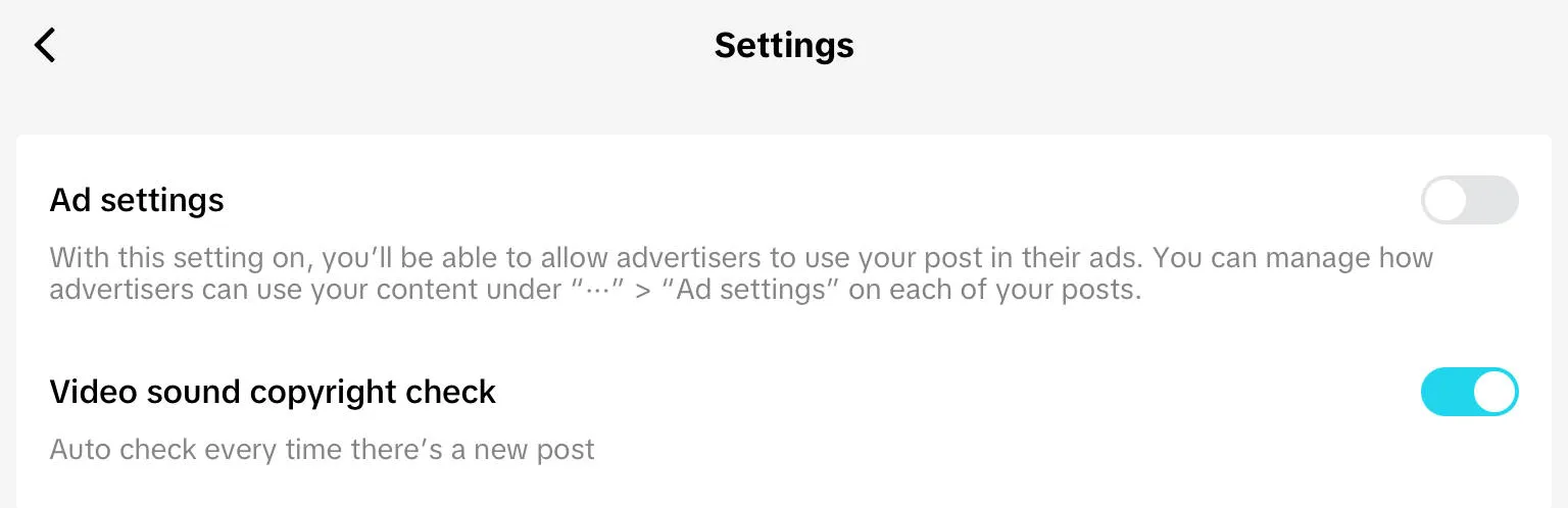 TikTok copyright check interface showing video sound verification