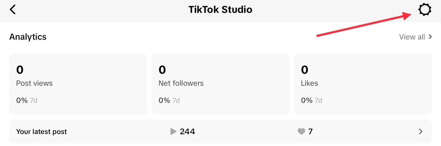 TikTok Studio settings menu