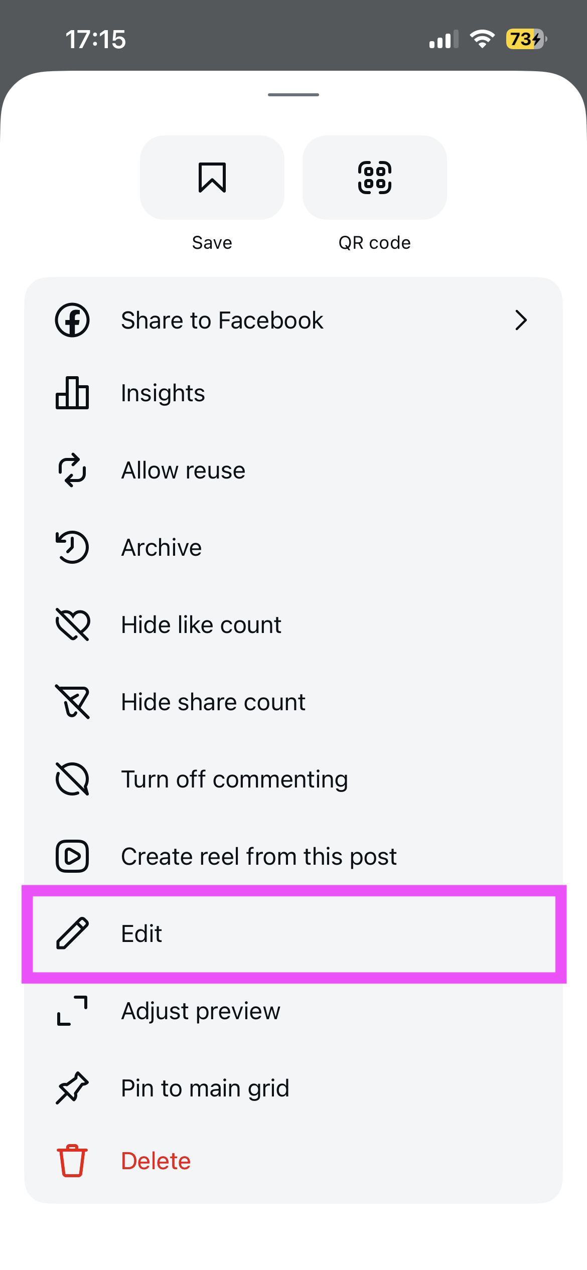 Instagram edit option for carousel posts