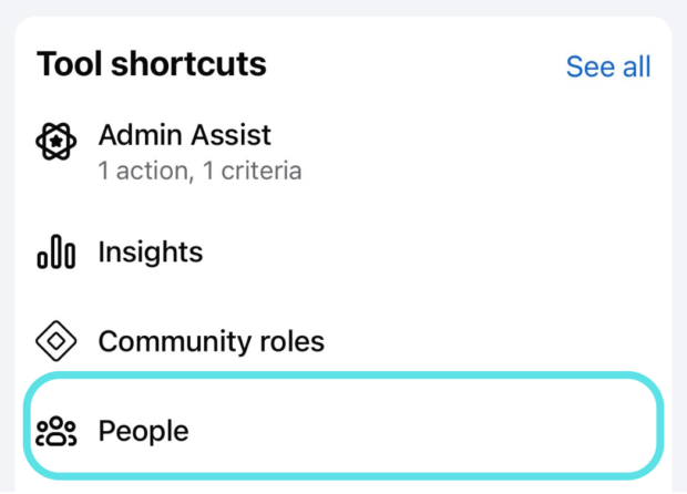 People management button under Tool shortcuts in Facebook Groups