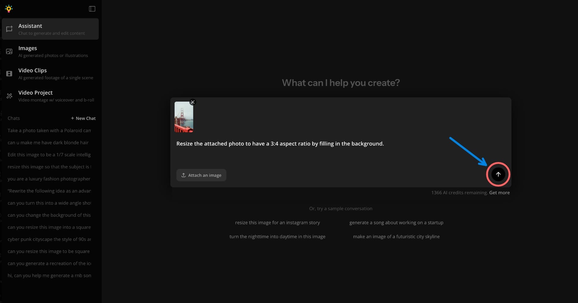 Example of AI-powered photo resizing with prompt interface