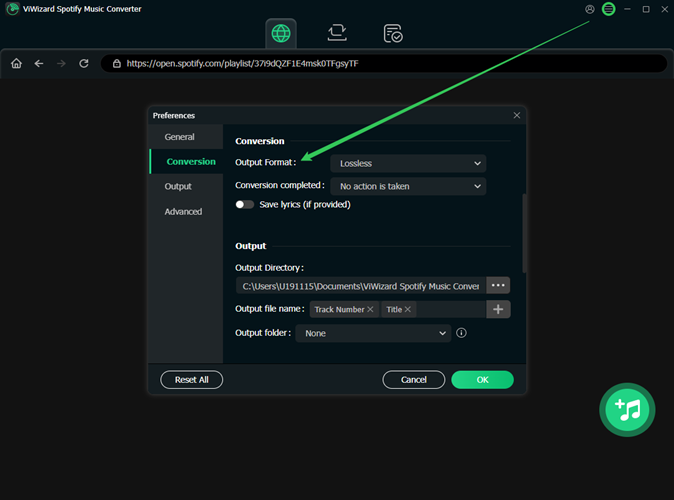 select output format to keep Spotify music forever 