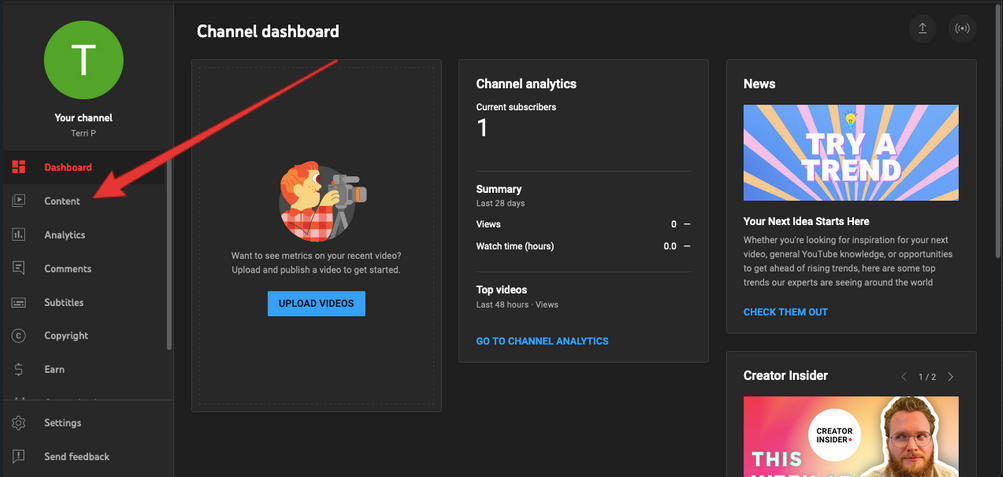 YouTube Studio content management dashboard