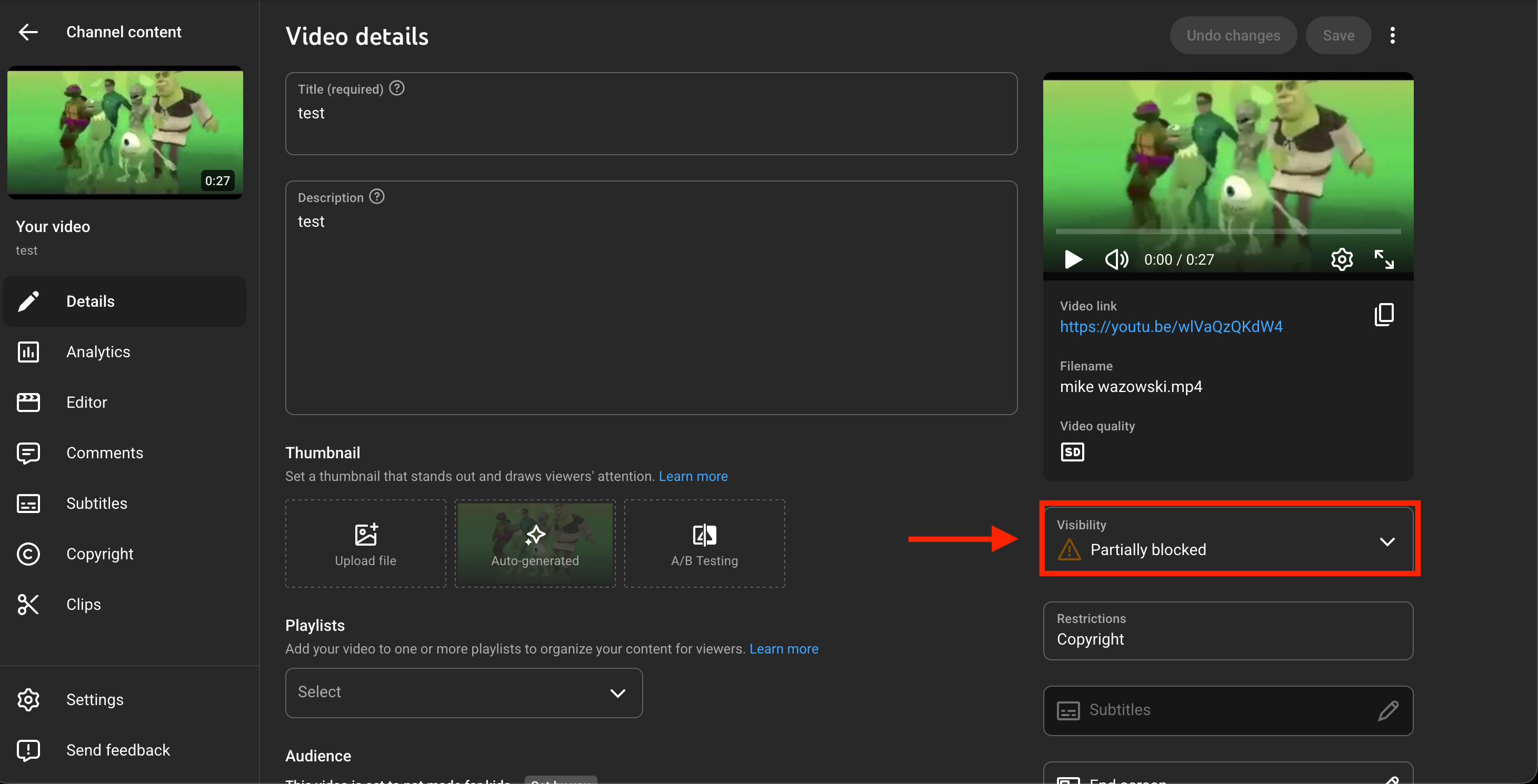 YouTube video visibility options showing public, unlisted, and private settings