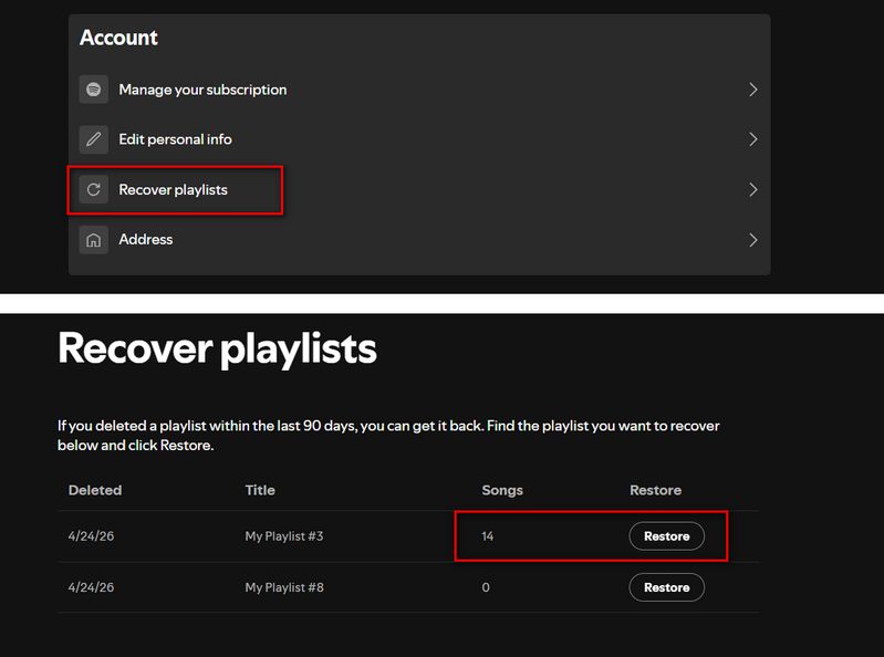 公式の方法でSpotifyプレイリストを復元する