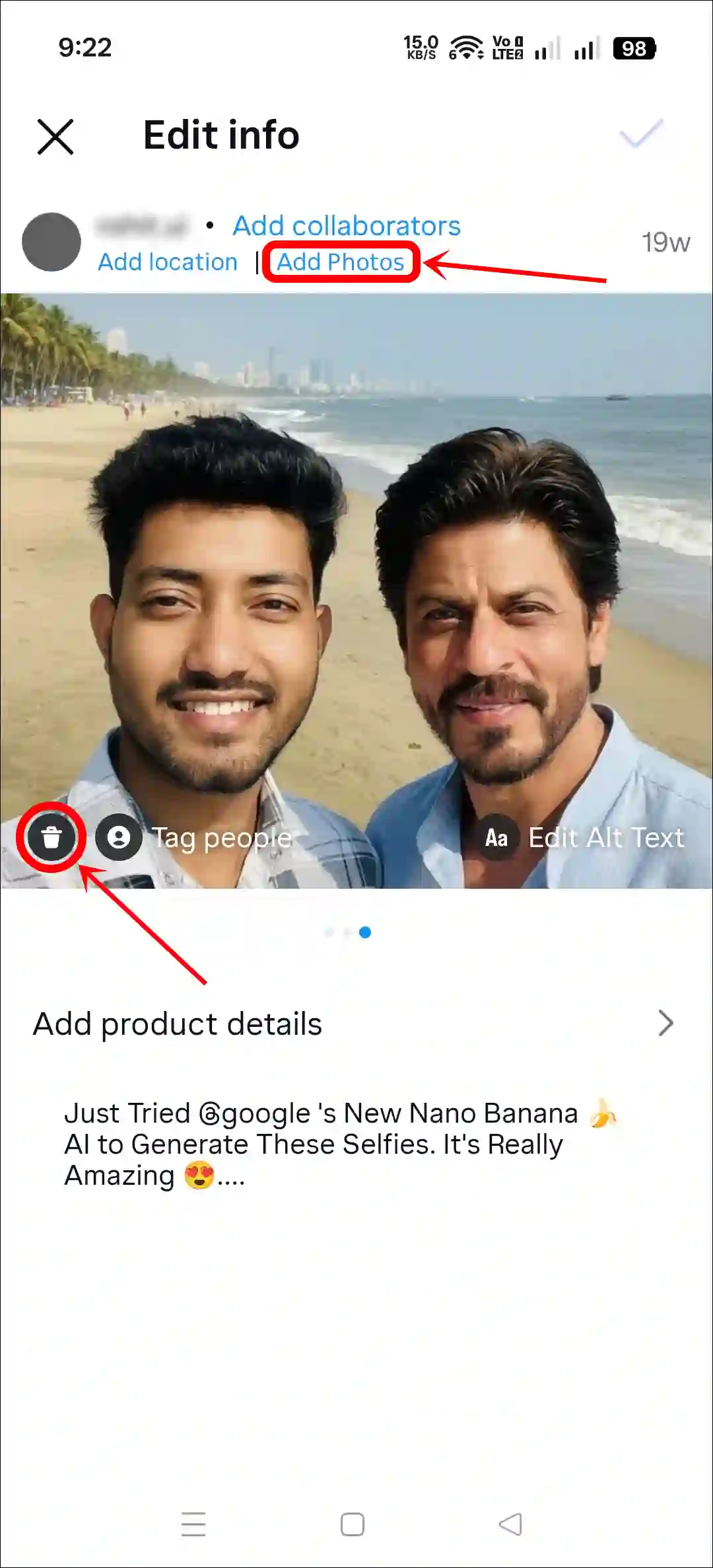 Add photos option in Instagram