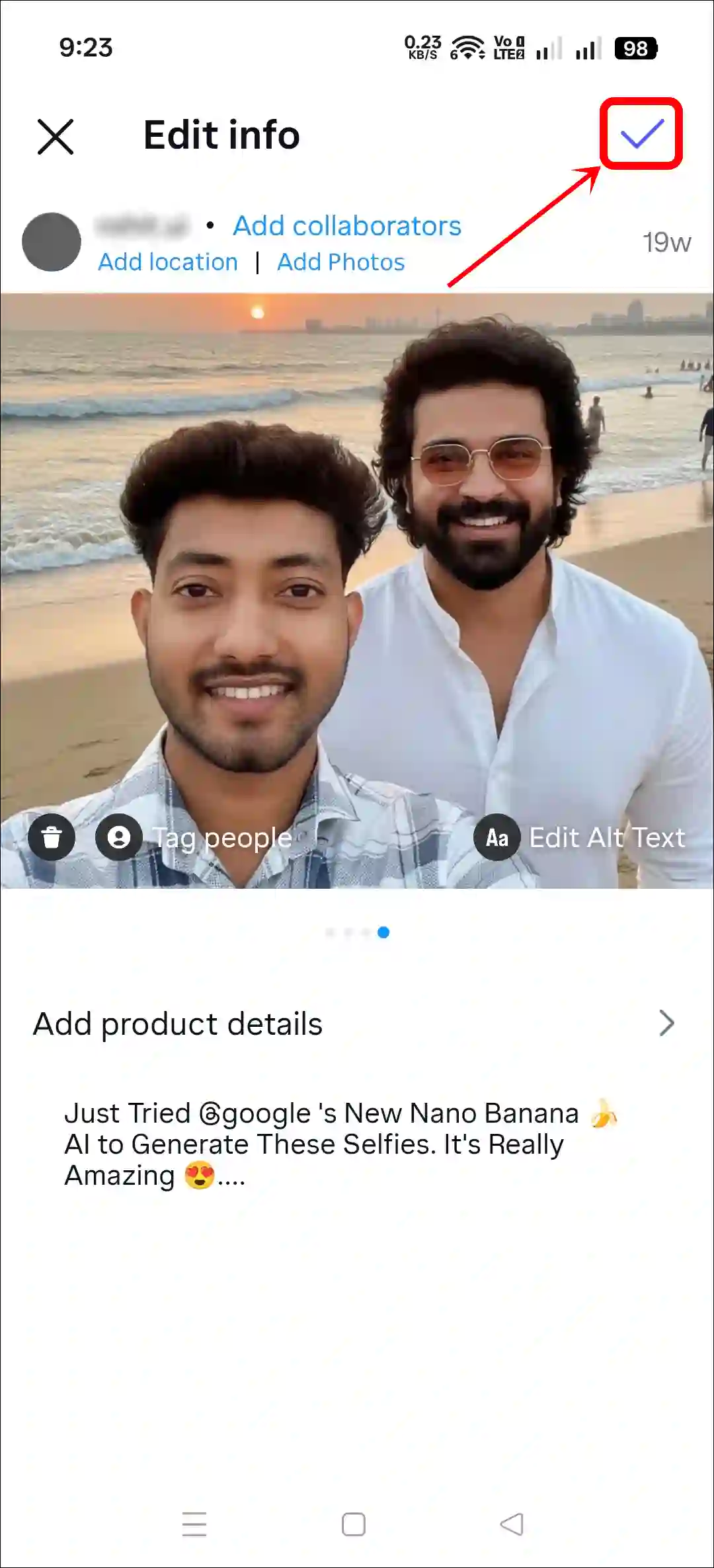 Save changes to Instagram carousel