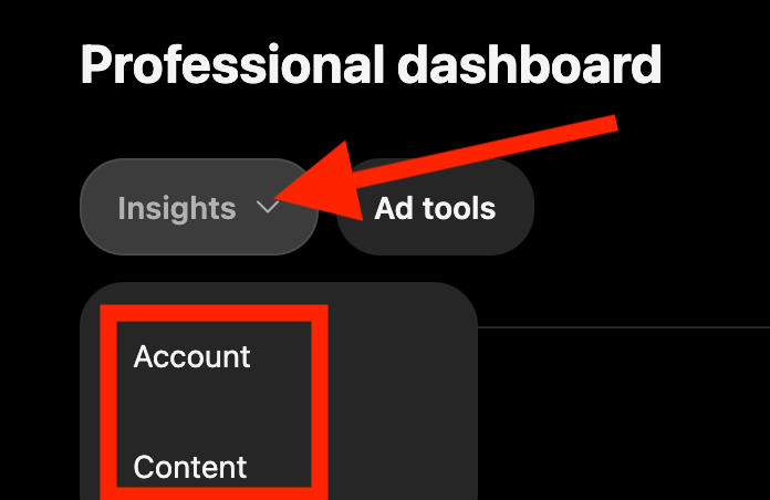 Instagram Insights desktop interface showing account and content tabs