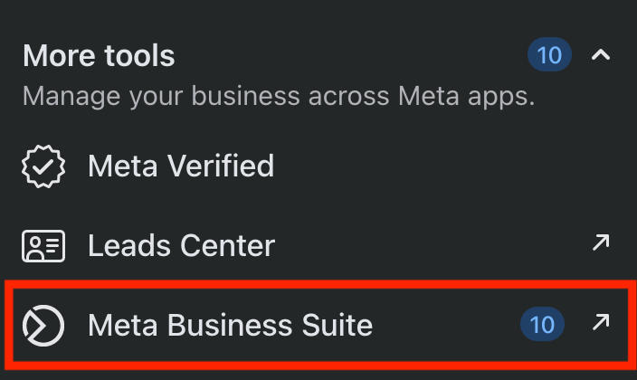 Meta Business Suite dashboard with Instagram Insights option