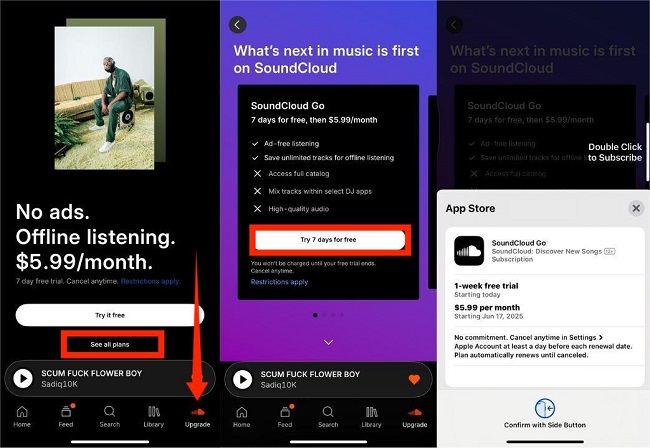 start soundcloud free trial on mobile