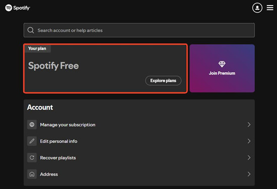 översikt över Spotify-kontot ditt abonnemang