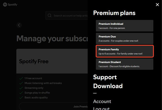 Spotify-konto prenumerationer premiumplaner premiumfamilj