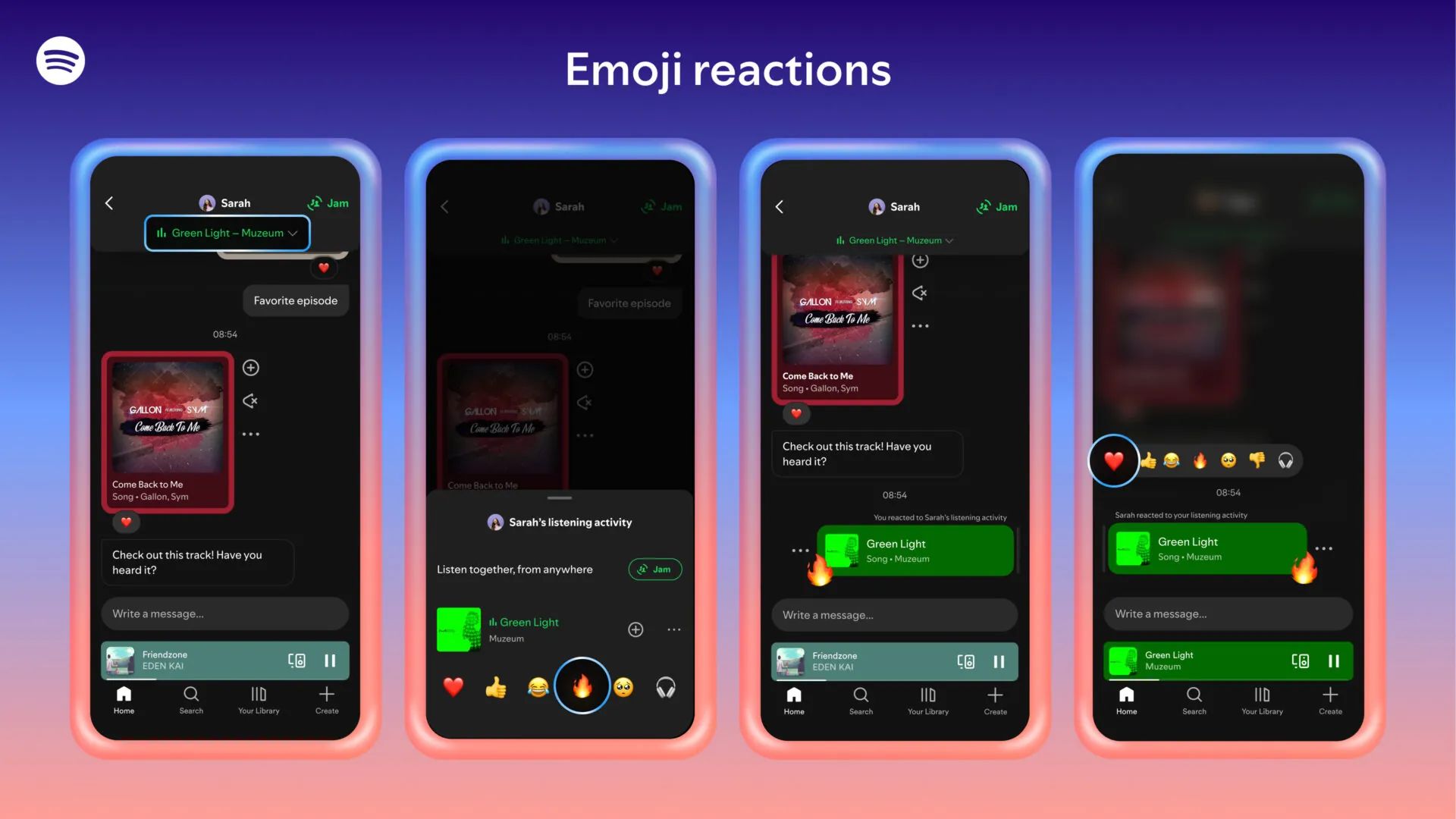 Spotify Messages emoji reaction options