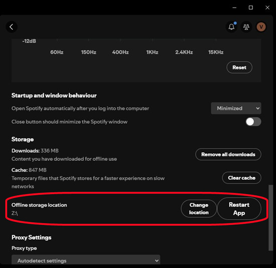 spotify desktop settings storage offline storage location change location