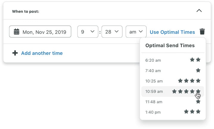 Sprout's Optimal Send Times capability determines the optimal times to publish content based on when your audience is most active.